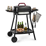KLARSTEIN Gatsby - Barbacoa Eléctrica, 2000W, EasyGrill Concept, Plancha: 40x36 cm en Aluminio Fundido a Presión Antiadherente, Mesas Auxiliares: 20 x 32 cm, Termostato, Ruedas, Negro